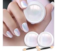 evpct 2pcs Chrome Nail Powder for Nail Polish, Pearl White, Mermaid, Rainbow, Holographic, Iridescent Chameleon, Chameleon Metallic, Chrome Nail Pigment, Gold Nail Powder, Silver for Gel Nails
