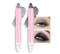 evpct 2Pcs Cream Eye Shadow Brightener Sticks Set for Eyes Waterproof, Dazzling Grey & Pearl Black Shimmer Cream Eyeshadow Applicator Stick Pigmented Eye Makeup sombras en crema para ojos 02+03