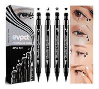 evpct 4in1 Star Flowers Hearts Moon Face Stamps Eyeliner Makeup Set, Black Colored Liquid Winged Wing Eyeliner Stamp Wingliner, Waterproof, Star Eye Liner Stamp Figures Tool