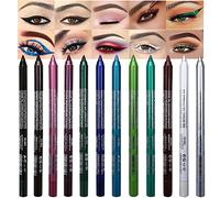 evpct 6Pcs Blue Colored Glitter Eyeliner Pencils Set Dark Light Blue Green Purple Red Pink Metallic Colorful Liquid Eye Liner Set Women Waterproof (Set-05-Shimmer and Matte, pack of 12)