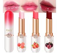evpct - Set of 3 Colour Changing Lip Balms with Peach, Strawberry, Black and Red Cherry Flavour - Magic Lipstick PH Mood L