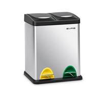 Evre 16L Recycling Stainless Steel Waste Bin Silver 2 Compartment With Pedal Soft Close & Non Slip Base