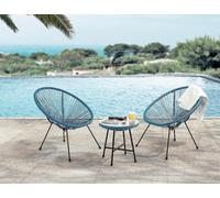 Evre 2 Seat Teal Goa Acapulco Styled Garden Furniture Set For Bistro Patio Indoor Outdoor Balcony Terrace