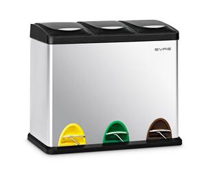 EVRE 24 Litre 3 x 8 L Compartmental Recycling Bin with Removable Inner Buckets Odour Seal and Colour Coding Waste Separation for Kitchens, Offices Indoor Food Waste Non Slip