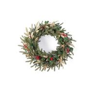EVRE 24in/60cm Christmas Wreath with 120 Tips, Artificial Berries & Gold Accents | Full Green Xmas Wreath for Front Door, Wall or Fireplace | Indoor or Outdoor Holiday Decoration.