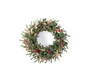 EVRE 24in/60cm Christmas Wreath with 120 Tips, Artificial Berries & Gold Accents | Full Green Xmas Wreath for Front Door, Wall or Fireplace | Indoor or Outdoor Holiday Decoration.