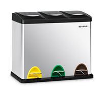 Evre 24L Recycling Stainless Steel Waste Bin Silver 3 Compartment With Pedal Soft Close & Non Slip Base