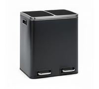 EVRE 30 L Stainless Steel Recycling Pedal Bin 2 x 15 Lite Removable Multi Compartments And Soft Close Lid for Kitchen Office General Waste (Black)