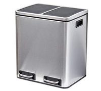 EVRE 30 L Stainless Steel Recycling Pedal Bin 2 x 15 Lite Removable Multi Compartments And Soft Close Lid for Kitchen Office General Waste (Silver)