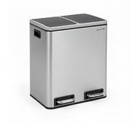 EVRE 30 L Stainless Steel Recycling Pedal Bin 2 x 15 Litre Removable Multi Compartments And Soft Close Lid for Kitchen Office General Waste (Silver)
