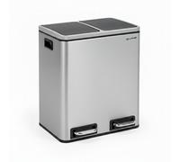 Evre 30L Recycling Stainless Steel Bin Silver 2 Removable Compartment - Pedal Soft Close & Non Slip Base