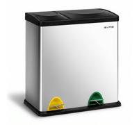 Evre 36L Recycling Stainless Steel Waste Bin Silver 2 Compartment With Pedal Soft Close & Non Slip Base