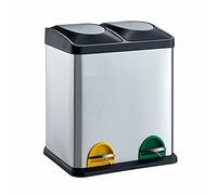 EVRE 40L Recycling Bin with Lids | Stainless Steel Kitchen Bin with 2 Compartments (20L + 20L), Dual Pedal Waste Separation Bin, Fingerprint Resistant, Rectangular, Silver