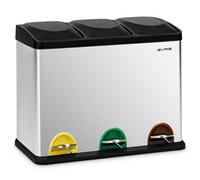 Evre 45L Recycling Stainless Steel Waste Bin Silver 3 Compartment With Pedal Soft Close & Non Slip Base