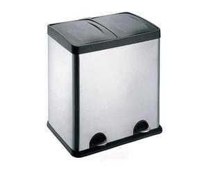 EVRE 48L Stainless Steel Multi Compartment Recycling Bin with Removable Inner Buckets, Odour Seal, Non Slip Base Dustbin for Rubbish Trash Waste Indoor Kitchen Office Home (2x24L Compartments).