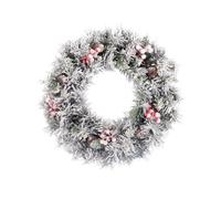 EVRE 50cm/20 inch Snow Frosted Artificial Christmas Wreath with Pine Cones & Red Berries Branches, for Front Door Round Wall Hanging Festive, Ornament Xmas Home Decoration