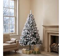 EVRE 5ft Snow Flocked Christmas Tree,150cm, Unlit | 3 sections Xmas Tree with PVC branches and Metal Stand with Non-Slip Rubber Feet, 151 x 85cm, Indoor