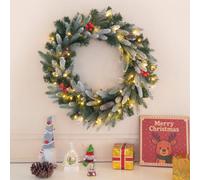Evre 60 Cm Pre-Lit 50 Led Christmas Wreath With Artificial Berries And Pine Cones, Wall Hanging Decoration
