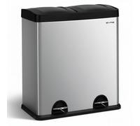 Evre 60L Recycling Stainless Steel Bin Silver 2 Removable Compartment - Pedal Soft Close & Non Slip Base