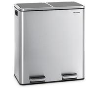 Evre 60L Recycling Stainless Steel Bin Silver 2 Removable Compartment - Pedal Soft Close & Non Slip Base
