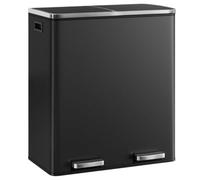 Evre 60L Recycling Stainless Steel Waste Bin Black 2 Removable Compartment - Pedal Soft Close & Non Slip