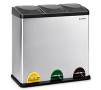 Evre 60L Recycling Stainless Steel Waste Bin Silver 3 Compartment With Pedal Soft Close & Non Slip Base