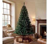 EVRE 7ft Christmas Tree, Artificial Green Fir, 1200 Tips, Metal Stand | 210cm Xmas Tree with 123cm base width, 3-part steel frame, non-slip rubber feet and hinged bendable PVC branches