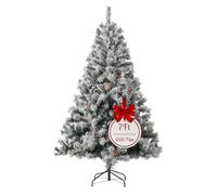 EVRE 7ft Christmas Tree White Snow Flocked Artificial 1200 Tips 210cm | PVC Xmas Tree With Red Berries And Pine Cones, Hinged 3-Section Frame, Metal Stand, Rubber Feet for Indoor Use | Not Pre-Lit