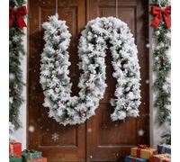 Evre 9Ft, 275Cm Snow Frosted Artificial Christmas Garland, Pine Cone, Berries Branches, Indoor, Wall Hanging Decoration