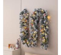 Evre 9Ft Pre-Lit Led Christmas Garland With Artificial Berries, Pine Cones, Snow Frosting, Indoor, Wall Hanging Decoration