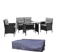 Evre Anthracite Florence Garden Rattan Furniture Dining Set 4 Piece Seat Chair Outdoor Wicker Cover