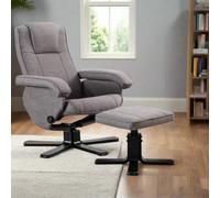 Evre Armchair With Foot Stool Fabric Silver With Recline Swivel Padding