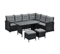 Evre Black 8 Seater Garden Rattan Furniture Corner Dining Set - Monroe With Table Sofa Bench Stool