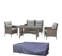 Evre Brown Florence Garden Rattan Furniture Dining Set 4 Piece Seat Sofa Chair Outdoor Wicker With Cover