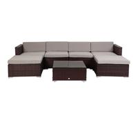 Evre Brown Rattan Outdoor Garden Furniture Nevada Set 6 Seater Sofa With Coffee Table