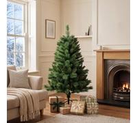 Evre Canada Spruce 4ft Artificial Christmas Tree, 120cm Green, 300 PVC Tips | Xmas tree with hinged branches and foldable metal stand for easy assembly in flats, bedrooms, offices and smaller spaces.