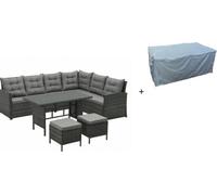 Evre Grey 8 Seater Garden Rattan Furniture Corner Dining Set Monroe Table Sofa Bench Stool & Cover