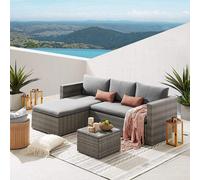 Evre Grey Malibu Rattan 3 Seater Garden Furniture Set Garden Corner Sofa & Coffee Table Patio Outdoor