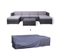 Evre Grey Rattan Outdoor Garden Furniture Nevada Set 6 Seater Sofa With Coffee Table With Cover