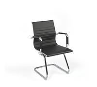 EVRE Office Chrome Cantilever Desk Chair, for Meeting Boardroom & Visitor Reception with Stainless Steel Frame & Ribbed PU Padded Faux Leather Curved Seat (Black)