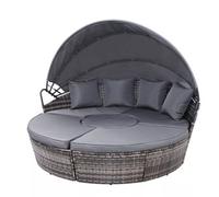 Evre Seychelles Day Sun Bed Rattan Round Outdoor Garden Furniture Set With Extendable Canopy Table 5 Pieces Mixed Grey