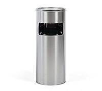 Evre Silver Stainless Steel Standing Cigarette Rubbish Bin Outdoor Indoor Removable Inner Bucket Anti-Slip Base 17L Compartment