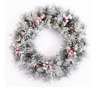 EVRE Snowy Christmas Wreath with Pine Cones & Red Berries | Artificial Winter Wreath for Front Door, Wall or Table Centrepiece | Indoor Outdoor Xmas Decoration(50cm/20in).