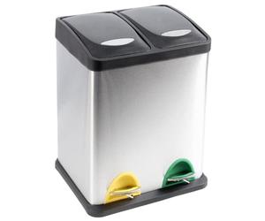 EVRE Stainless Steel Multi Compartment Recycling Bin with Removable Inner Buckets, Odour Seal, Non Slip Base Dustbin for Rubbish Trash Waste Indoor Kitchen Office Home (16L, 8L+8L Compartments)