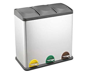EVRE Stainless Steel Multi Compartment Recycling Bin with Removable Inner Buckets, Odour Seal, Non Slip Base Dustbin for Rubbish Trash Waste Indoor Kitchen Office Home (60L, 3x20L Compartments)