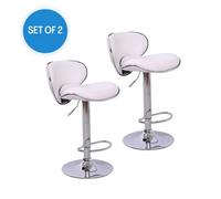 Evre White Bar Stool Faux Leather Adjustable Height With Swivel Seat For Pub Kitchen Reception (Pack Of 2)