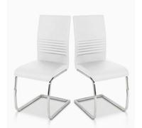 EVRE White Pu Leather Cantilever Office Chairs Set Of 2 High Back Conference & Meeting Chairs