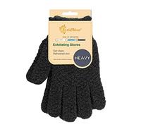 Evridwear Exfoliating Dual Texture Bath Gloves for Shower, Spa, Massage and Body Scrubs, Dead Skin Cell Remover, Gloves with Hanging Loop (1 Pair Black Heavy Glove)