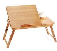 EVST Portable Bamboo Foldable Laptop Desk Notebook adjustable height Tray Table Bed Table with Drawer (50cm*30cm*30cm without Ventilation Slots)