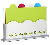 EVST Premium 4pc Index Chopping Board Set with Stand - Compact, Great for Meat, Fish, Vegetables, Cooked Food & Extra Chopping Space